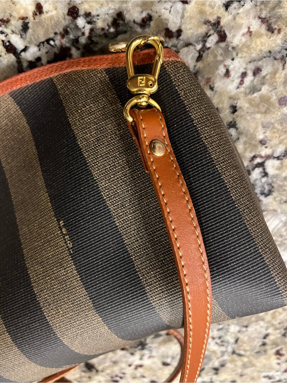 Fendi Brown and Black Striped Pequin Crossbody Bag - Picture 8 of 14
